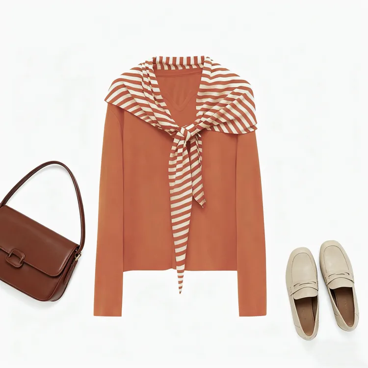 【清仓福利】羊毛休闲条纹披肩打底衫两件套（衣长55）