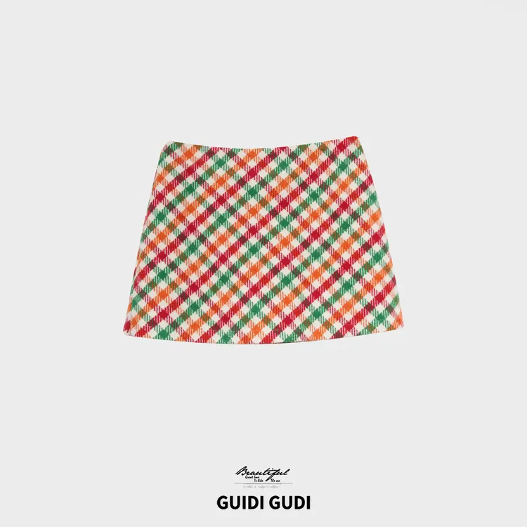 GUIDI GUDI【彩虹糖果】时尚多彩条纹半身裙/黄加蓝