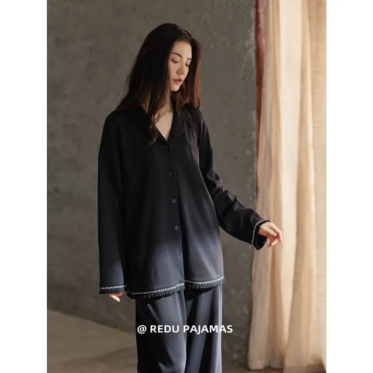 【巨柔软】热妒睡衣女黑色春秋季莫代尔棉长袖可外穿新款家居服套装