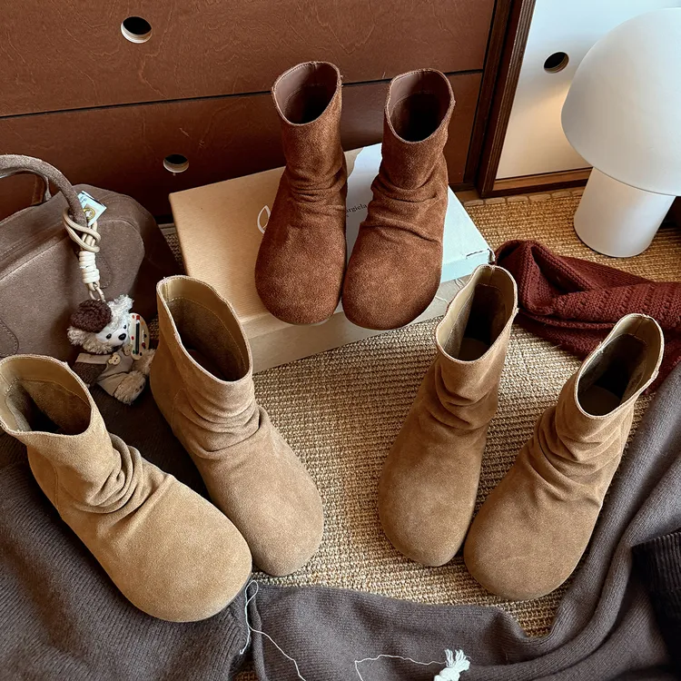 BAO/宝小姐秋冬季套筒平底韩式低跟短靴高帮瘦瘦靴秋冬6612-50