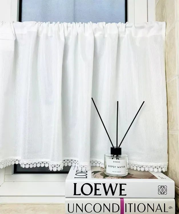 日式时尚白色简约小半帘短帘门帘遮光隔断挂帘卧室厨房卫生间家用