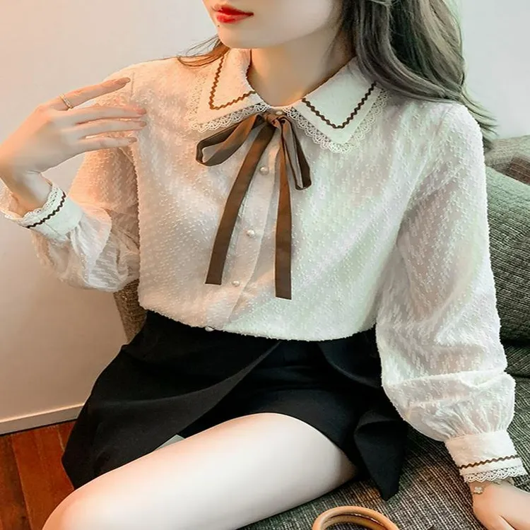 蝴蝶结蕾丝衬衫女秋冬装2025年秋季新品洋气内搭打底小衫女士上衣