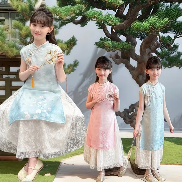 民族中国风女2025夏汉服公主裙刺绣夏装汉服小女孩国风夏季旗袍裙