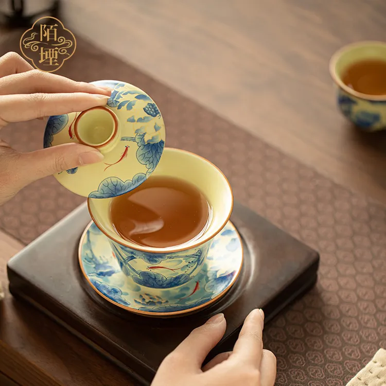 陌堙 青花汝窑悬停开片盖碗三才大盖碗功夫茶碗泡茶碗闷茶碗茶具