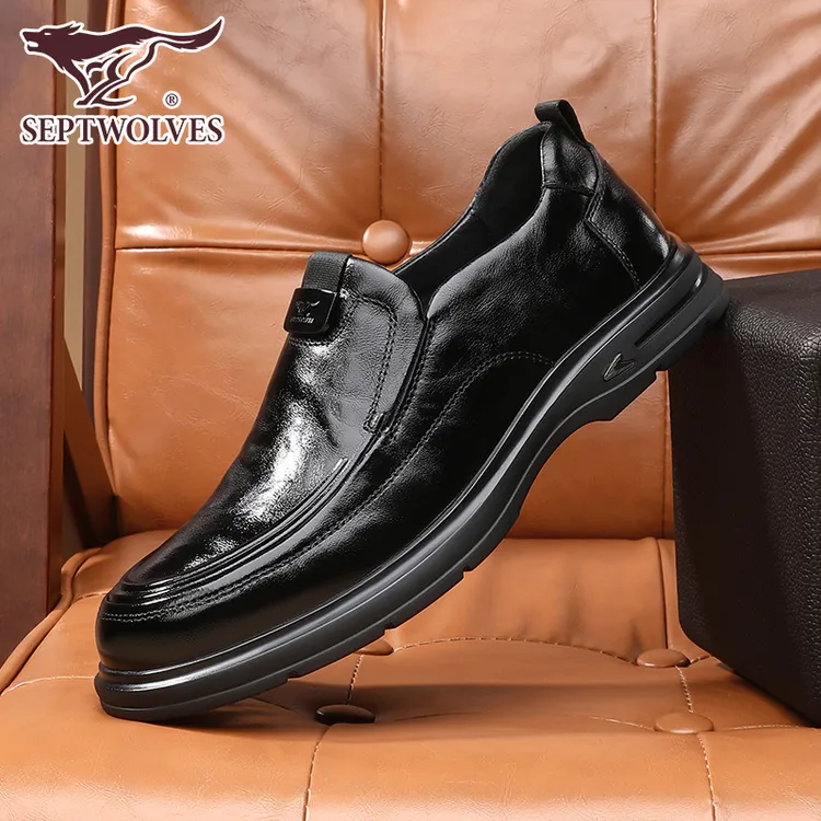 七匹狼男士商务休闲皮鞋一脚蹬软底爸爸鞋子秋季新款黑色真皮男鞋