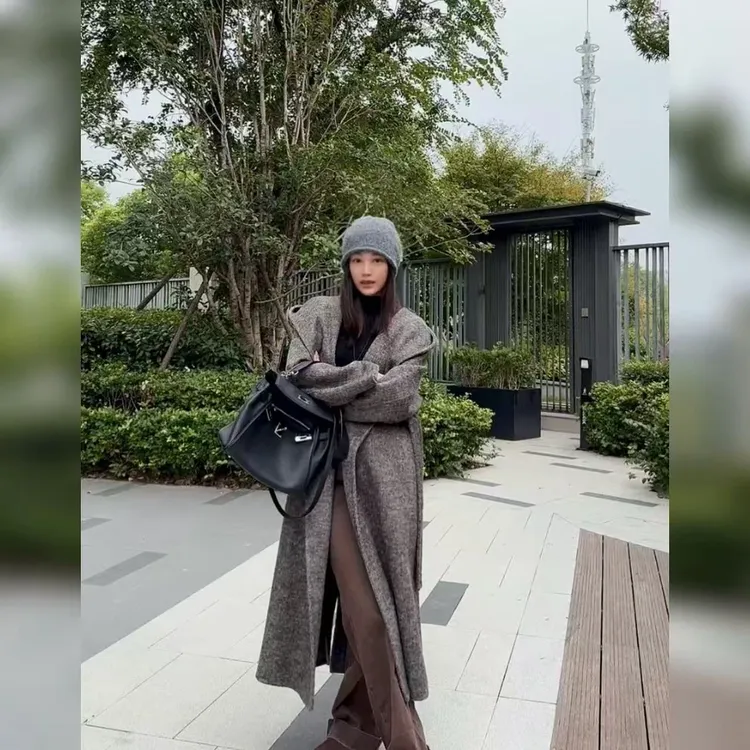 【小P专属】秋冬新款羊毛大衣中长款毛呢带帽外套女韩版减龄时尚百搭宽松