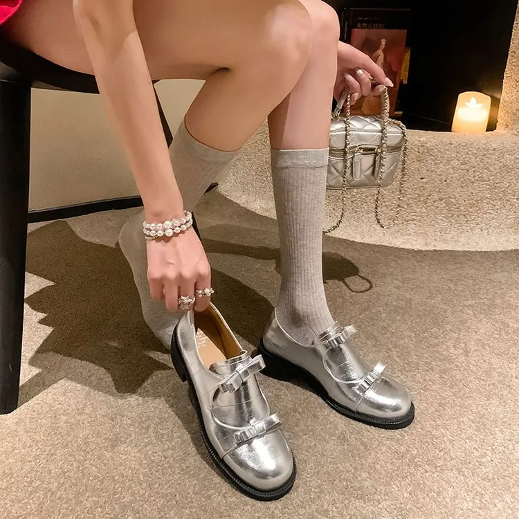 甜酷风2025春季真皮女鞋时尚粗跟休闲鞋百搭复古法式厚底深口单鞋