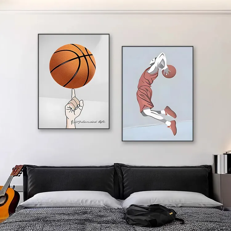2025新款儿童房装饰画男孩房间挂画青少年卧室床头画卡通篮球壁画