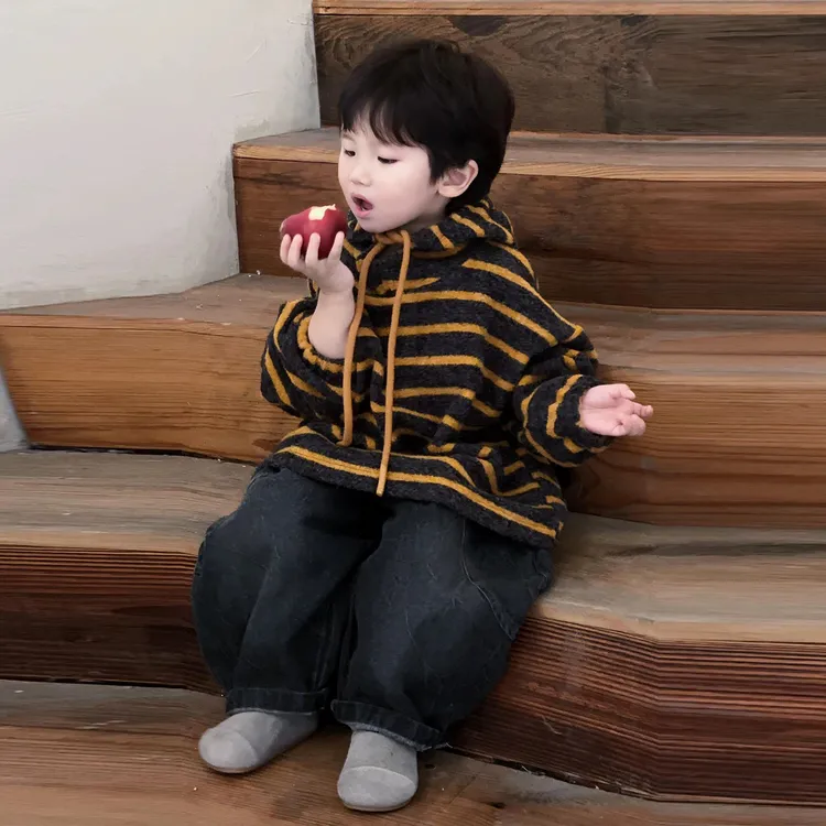 韩版童装男童卫衣2025秋装新款宝宝时髦百搭宽松休闲条纹连帽衫潮