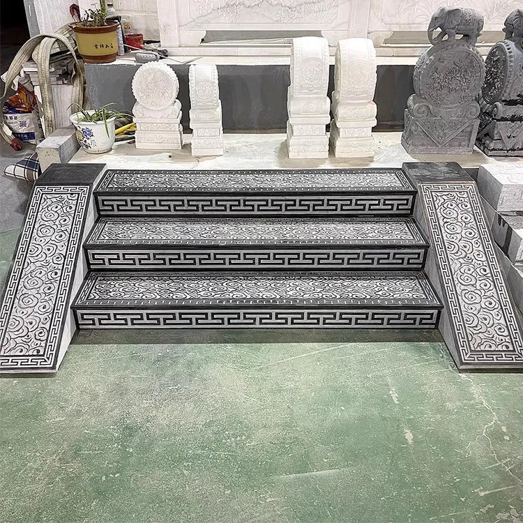 天然青石台阶踏步石庭院户外耐磨防滑带浮雕设计门槛铺路石