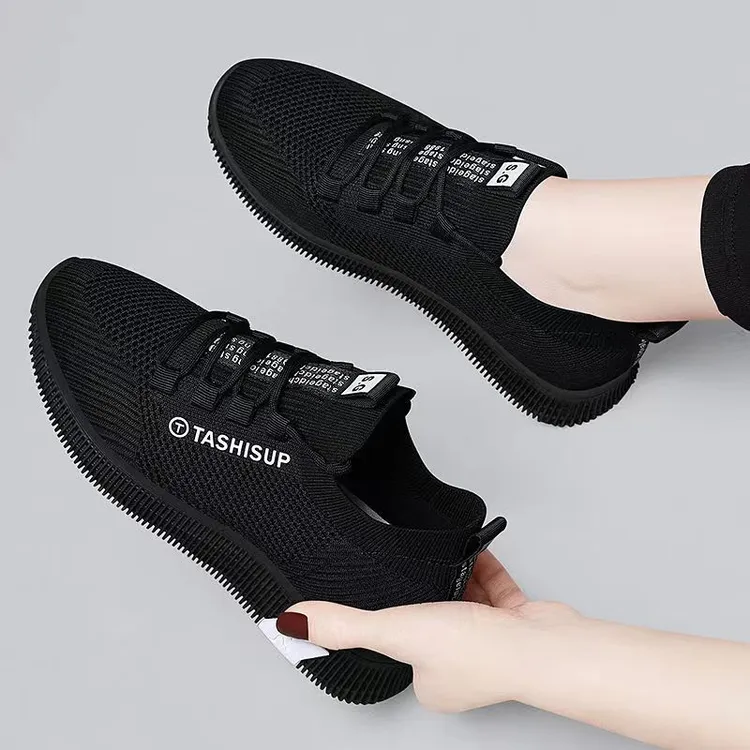 防滑网状薄款透气拼色时尚休闲鞋黑色软底春秋女鞋老北京布鞋黑色