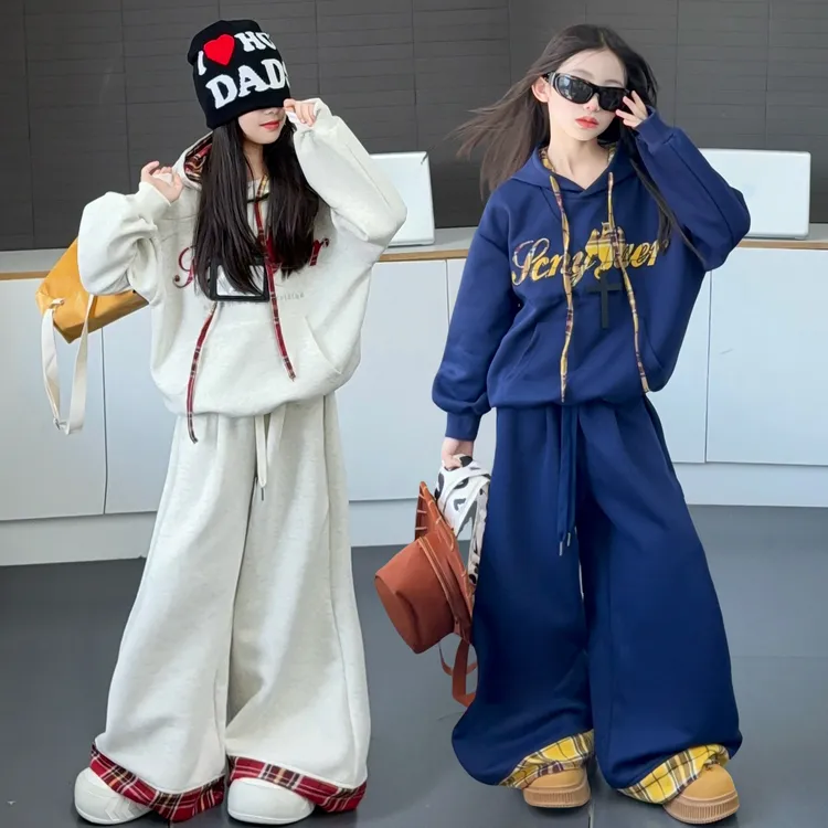 女童秋款套装2025新款儿童春秋连帽卫衣女大童秋季休闲运动两件套