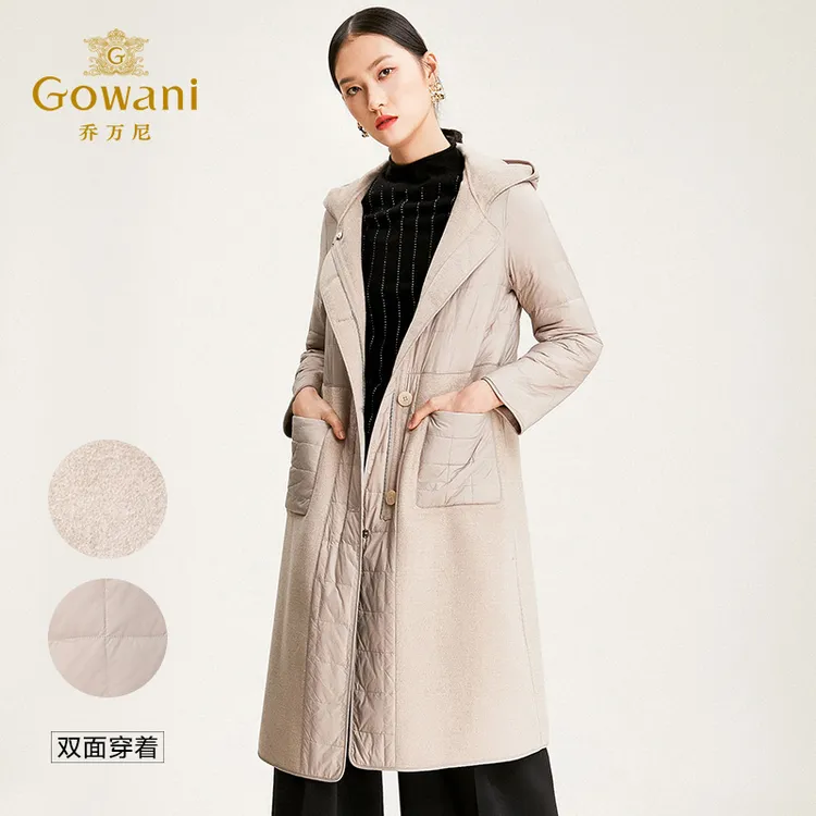 Gowani/乔万尼外套女中长款连帽时尚双面羊毛毛呢大衣外套EN4A795