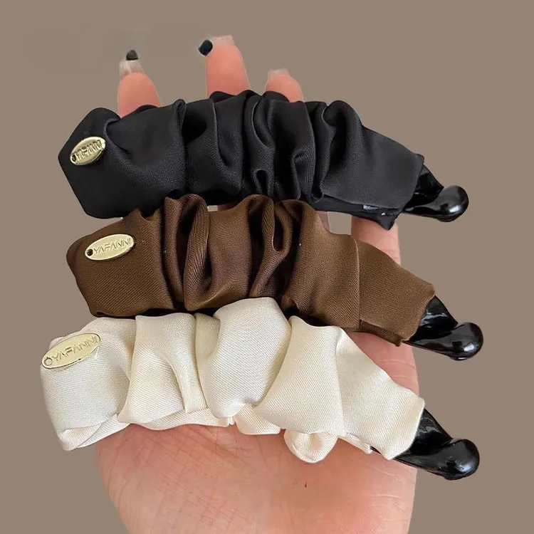 褶皱布艺夹子香蕉缎面纯色发夹高级后脑勺新款马尾百搭发卡竖夹