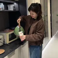 RL-立领短外套秋季纯色立领麂皮绒手工夹克开衫秋季秋冬8660