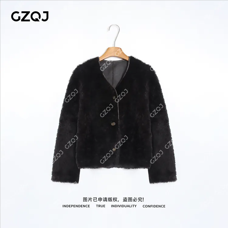 老琴私服【廓形锁温】琥珀流光风保暖拉贡皮毛一体外套女秋冬95019