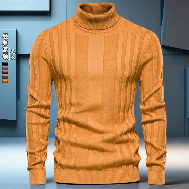 重磅潮流亲肤男款高领长袖休闲加厚保暖冬季打底衫针织毛衣套头款