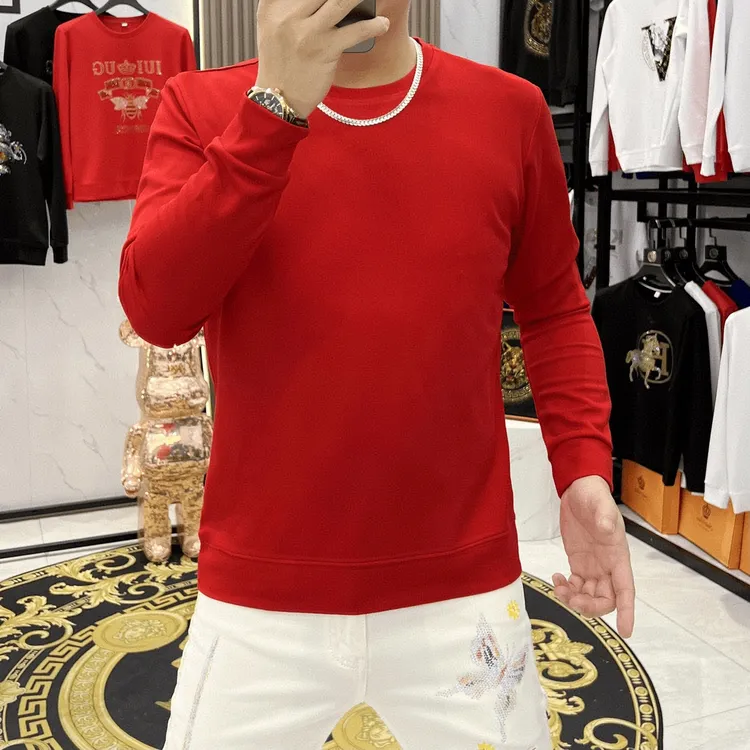 秋季时尚百搭纯色卫衣男士圆领长袖修身简约卫衣套头春秋潮流上衣