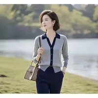 假两件毛衣针织衫女春秋小香风撞色拼接上衣洋气宽松外搭开衫外套