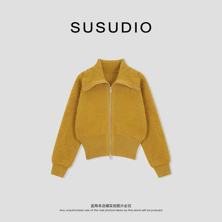  SUSUDIO 冬季设计感拉链高领颗粒毛绒修身显瘦毛衣 50277