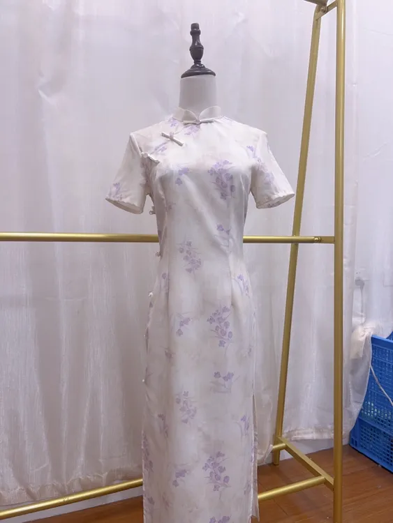 V-3019 挽梦 十字嘛 新中式国风夏款年轻款改良旗袍120cm长款