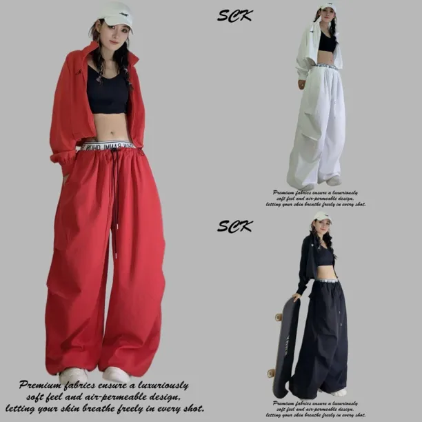 时超康SHI.CHAO.KANG.长裤纯色潮流百搭韩版阔腿休闲裤25095款