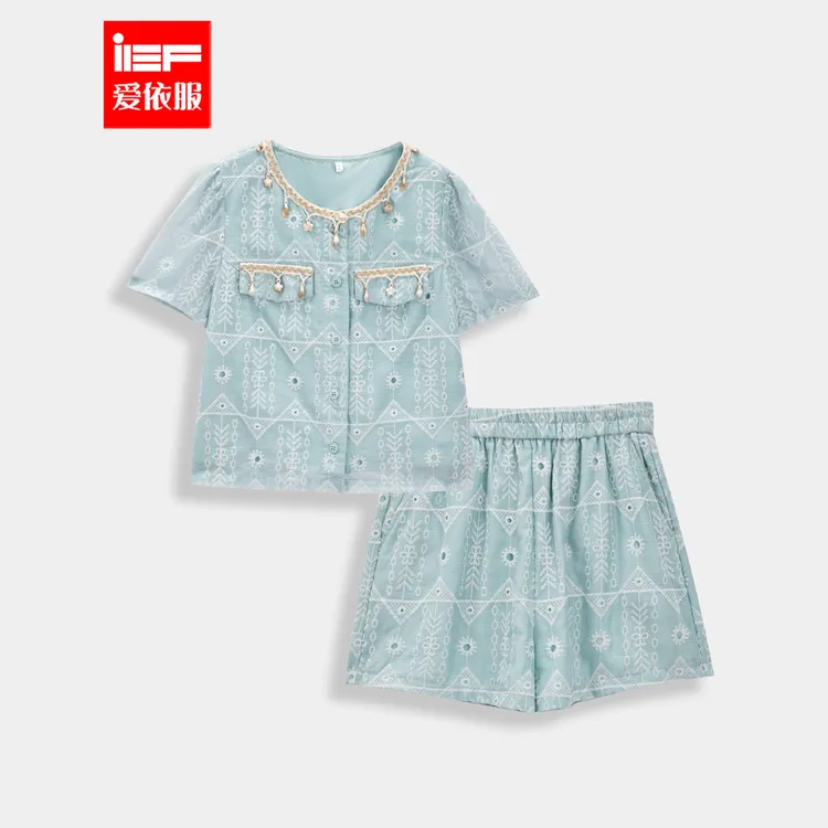 IEF/爱依服【微胖】大码女装2025夏季新款风显瘦上下套裤流光风