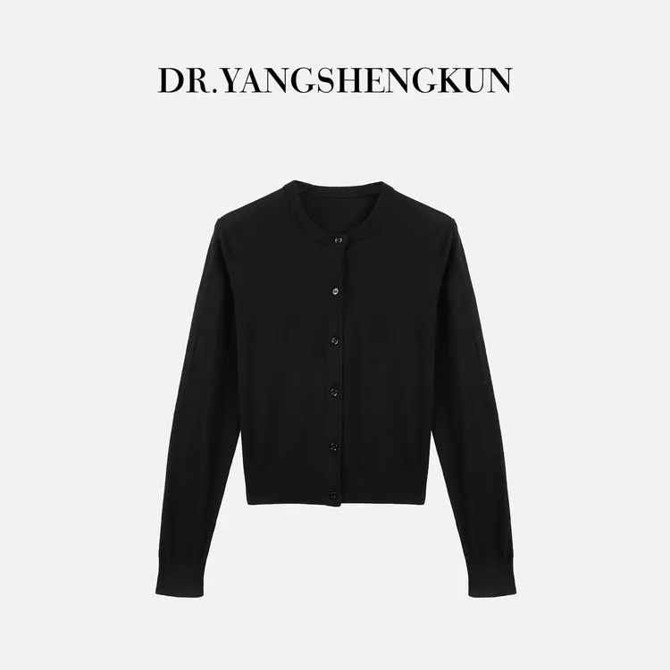 杨圣坤2025新品女士桑蚕丝羊绒开衫通勤百搭圆领针织衫SQ2581724
