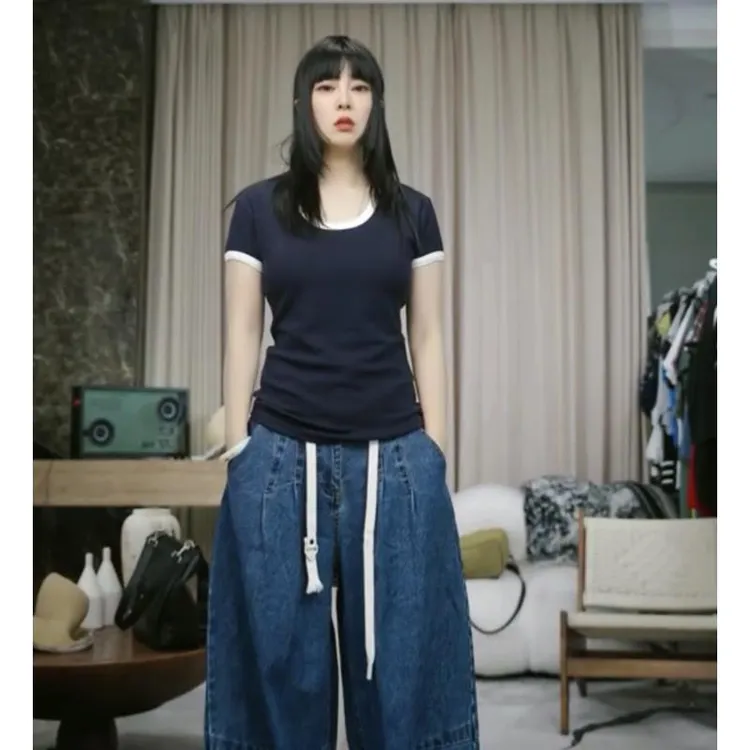 infobyfive2025夏季新款U领撞色拼色显瘦小蛮腰T恤NF0505108