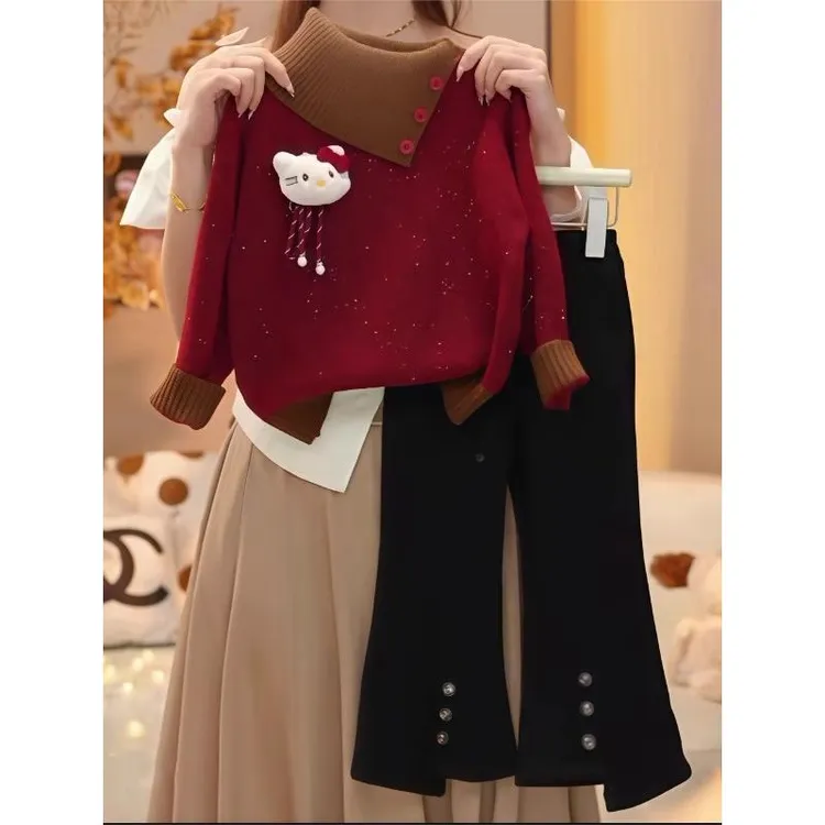 奥莱正品女童套装秋冬2026新款儿童洋气加厚保暖毛衣宝宝冬装喇叭