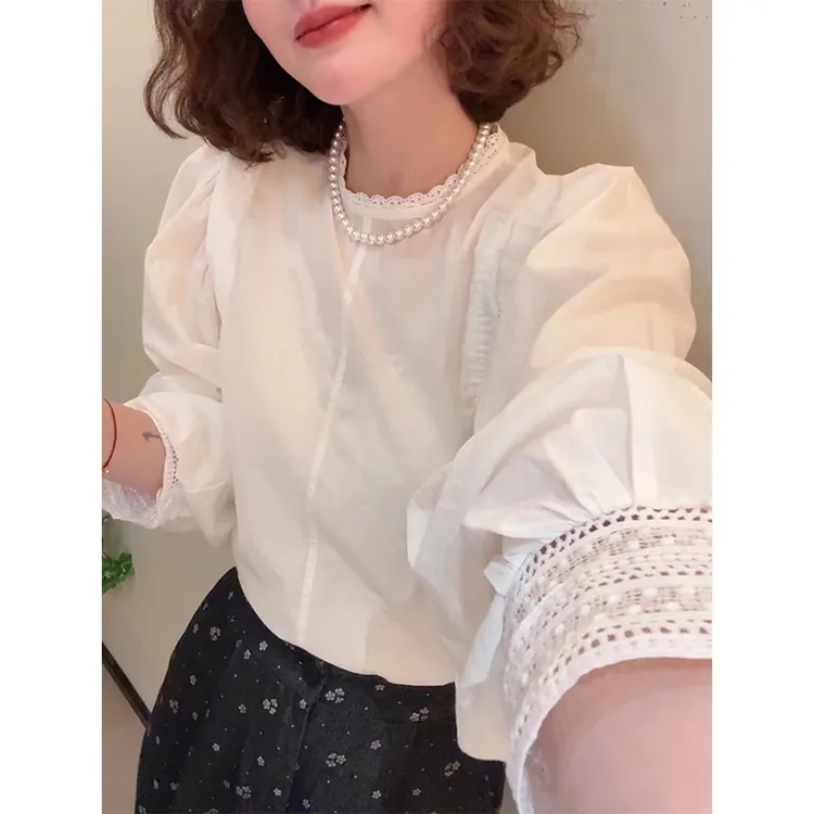 蕾丝钩花花边白色衬衫女2025初夏新款爆款衬衣设计感漂亮小衫上衣