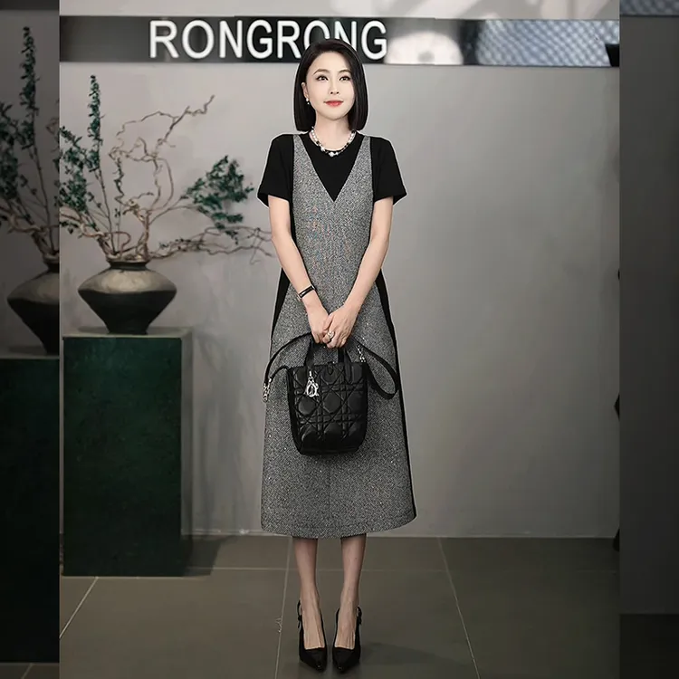 溶溶【半幕仲夏】RONGRONG莱赛尔假两件千金风显瘦连衣裙ZGC6L1596B