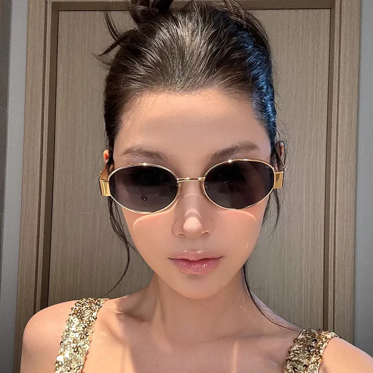 复古老钱风金属椭圆形墨镜女款防晒高级感小框港风凹造型太阳眼镜