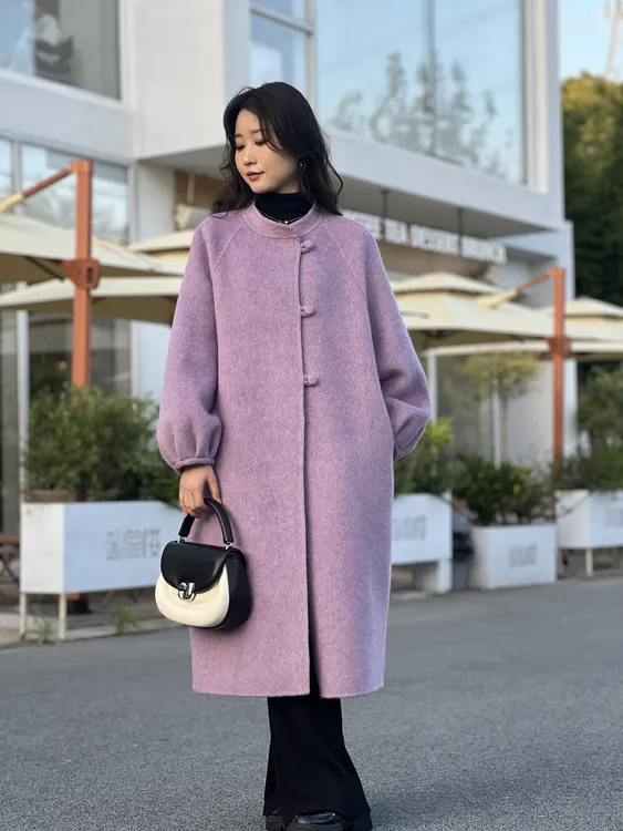 【风知意】新中式简约宽松温柔风立领扣子时尚百搭长款秋冬羊毛大衣