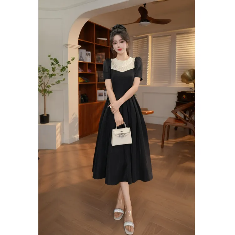 夏季女设计感法式修身收腰显瘦气质名媛连衣裙80270