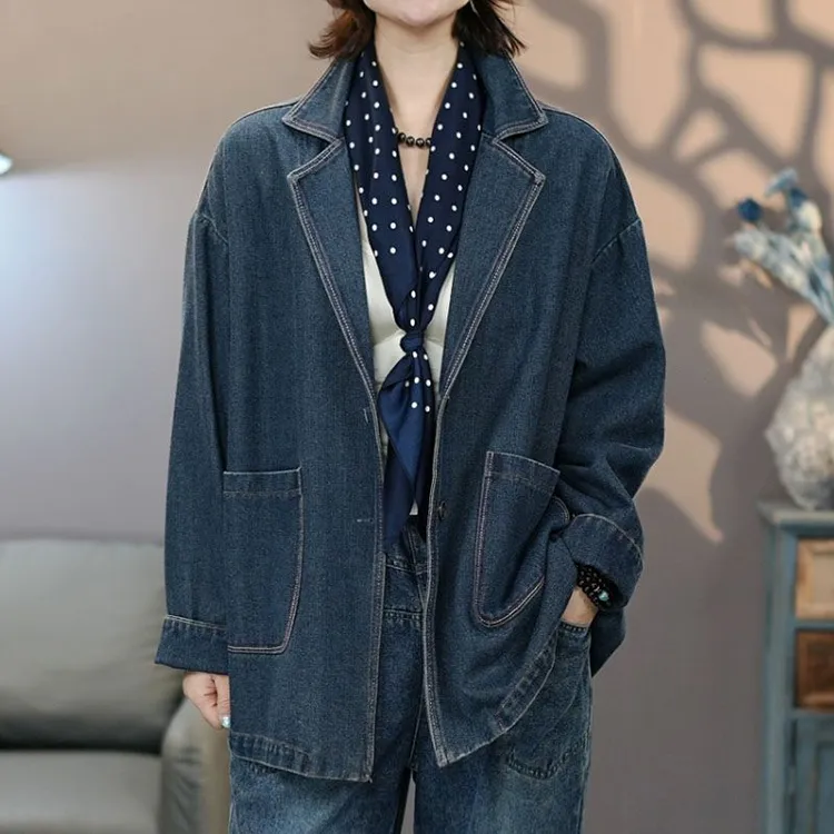 8780蓝#2026春季新款潮流时尚百搭牛仔外套西装式上衣宽松大码