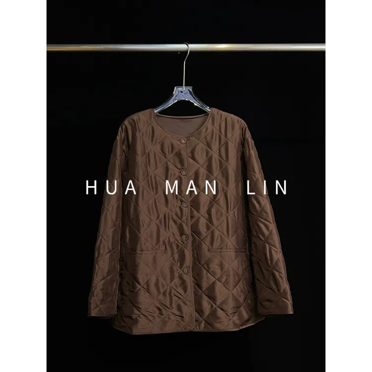 【花满林】圆领正门襟本布包扣菱格真丝桑蚕丝加厚外套259821