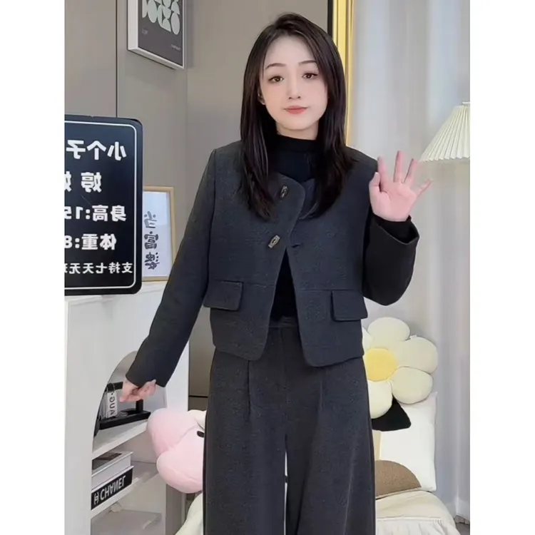 【婷婷家】小个子秋冬气质夹棉毛呢外套#1296