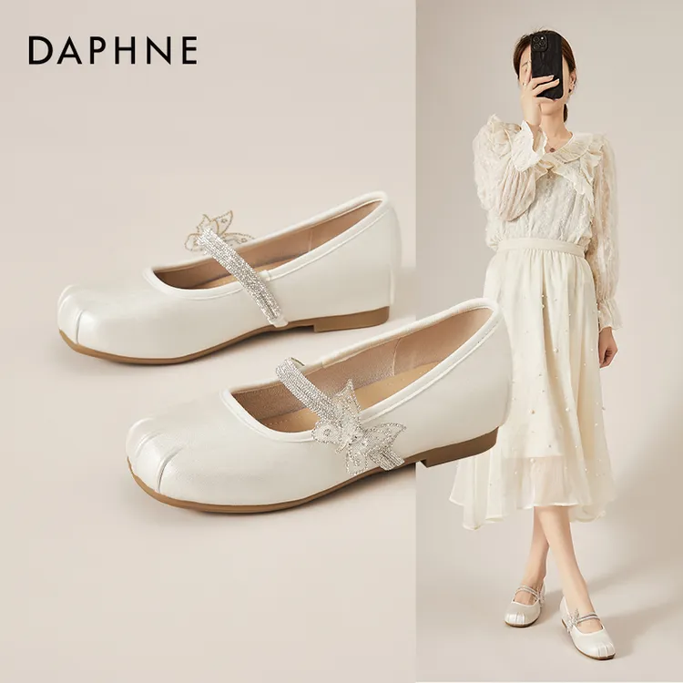 Daphne/达芙妮水钻蝴蝶结玛丽珍鞋女2025新款浅口单鞋增高温柔鞋