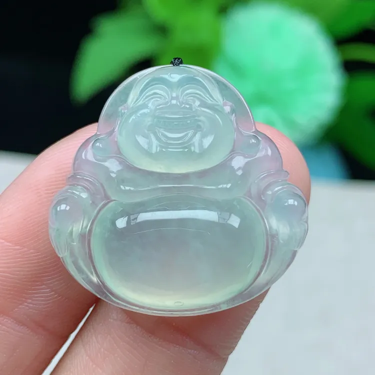 o缅甸天然翡翠A货26.5-27.3-6.7玉石冰种晴水佛公吊坠礼物冰透