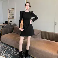 【十六定制】小个子收腰显瘦气质法式黑色连衣裙女修身秋季中裙5259