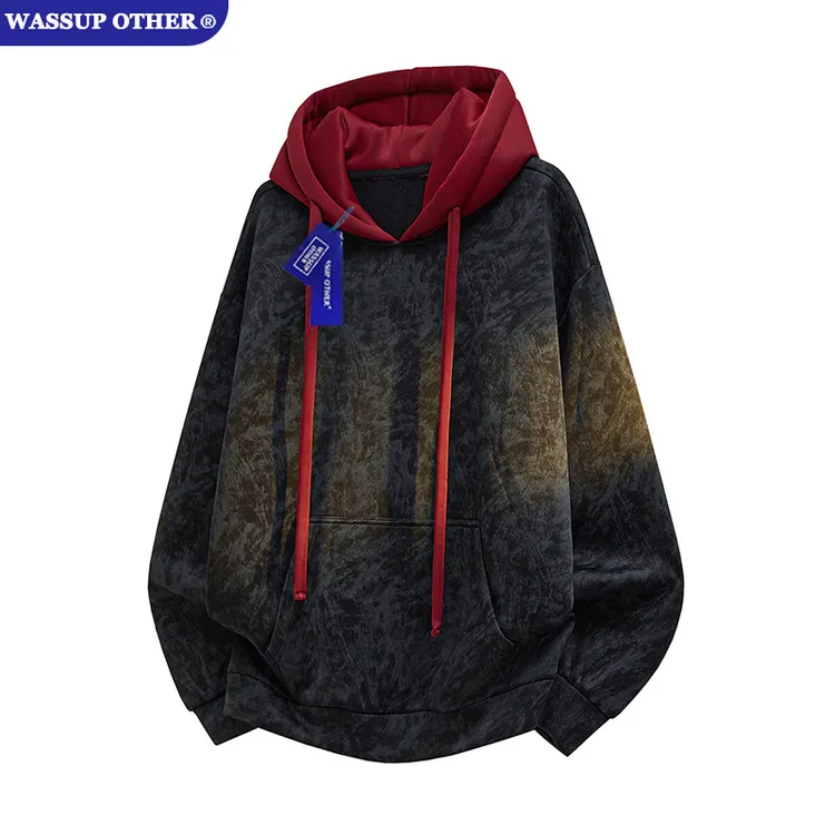 WASSUP OTHER男士连帽加绒卫衣春季新款撞色潮流休闲宽松上衣外套