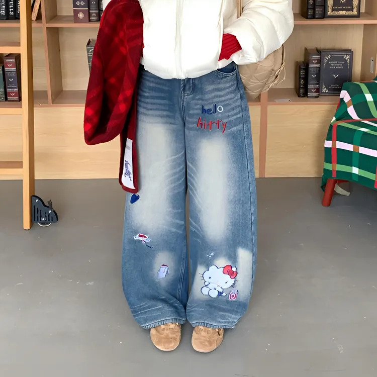 【暖冬诗绣花KT 超有品的一条裤子～集】X-99069 加绒牛仔裤【配腰包】