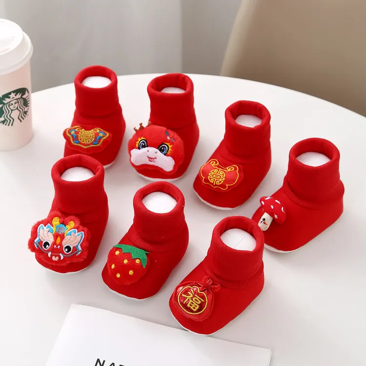 宝宝学步鞋软底大红色中国红虎头鞋婴儿防滑防掉过年新生不掉鞋袜