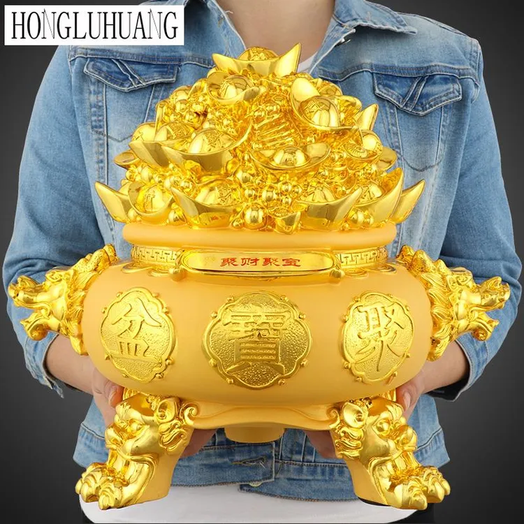 金元宝聚宝盆摆件存钱储钱罐创意招财聚財风水客厅店铺装饰品礼品