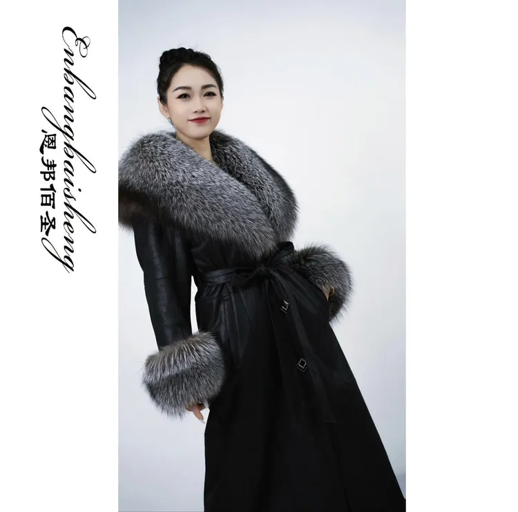 恩邦佰圣老钱风高端轻奢修身长款超大银蓝狐狸大披肩女装皮草外套