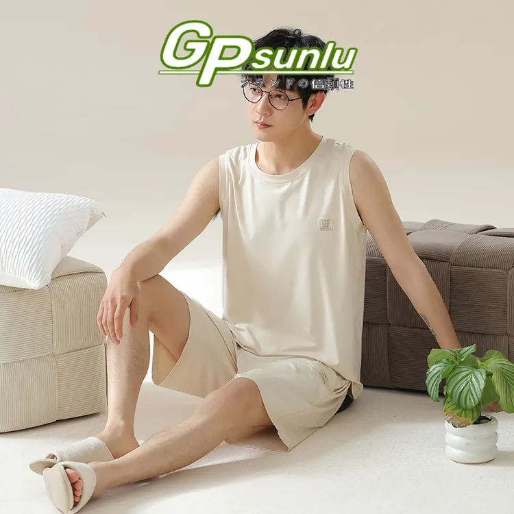 gpsunlu轻奢小众空调房夏季男款家居服套装运动休闲薄款冰丝睡衣