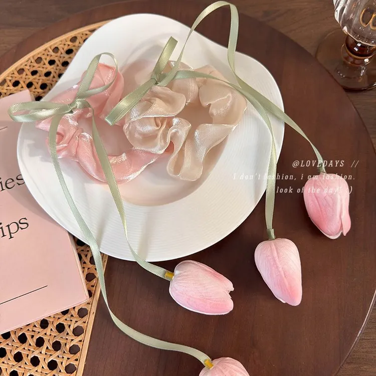 甜美郁金香花朵大肠发圈头饰韩系气质发饰