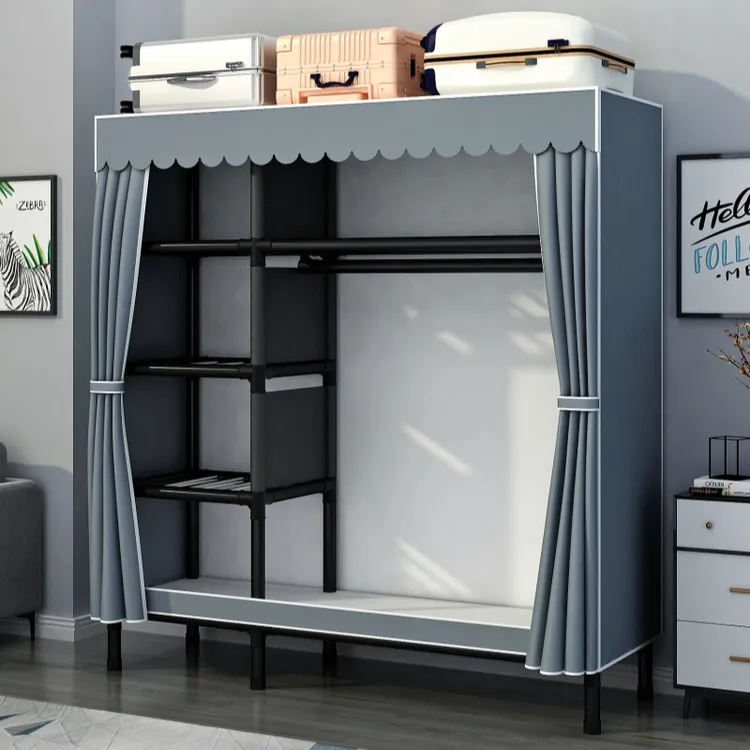 简易钢管衣柜家用卧室加厚加粗出租房加固衣橱组装收纳钢架柜子