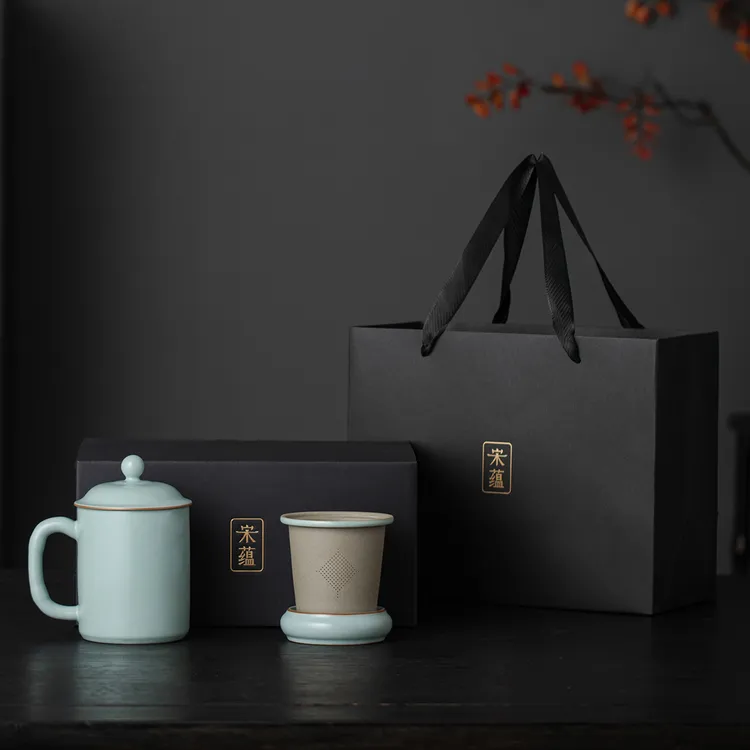 唐丰宋蕴茶水分离陶瓷杯个人专用教师节礼物汝窑泡茶杯家用办公